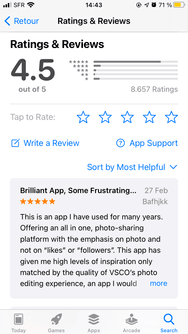 VSCO app store feedback